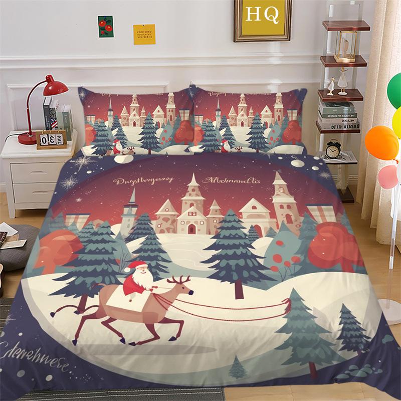 Christmas Gift 3D Printed Polyester Pillowcase Quilt Cover Two Or Three-Piece Set Is Available