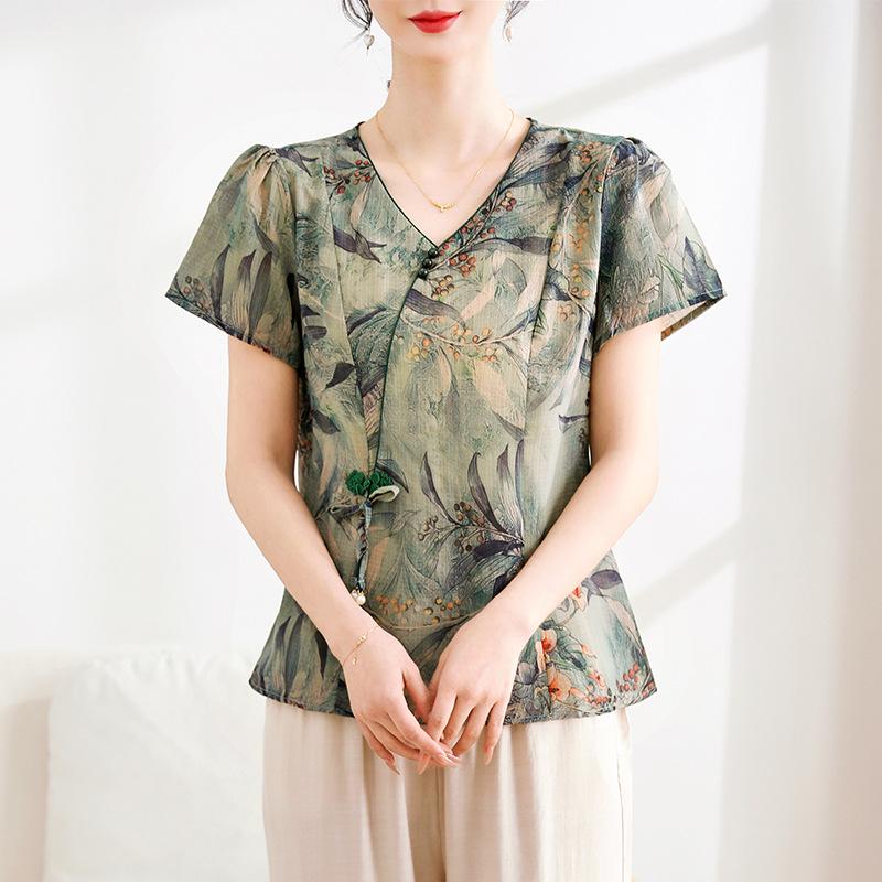 Summer Style 2026 Women's Shirt – Middle-Aged & Elderly, Chinese-Inspired National Printed T-Shirt