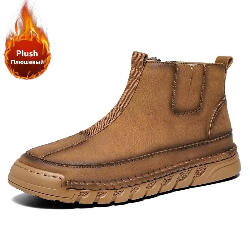 Marka Zimowe Pluszowe Buty Męskie Wodoodporne Skórzane Męskie Buty Śniegowce Outdoorowe Na Zamek Kostki Codzienne Męskie Buty