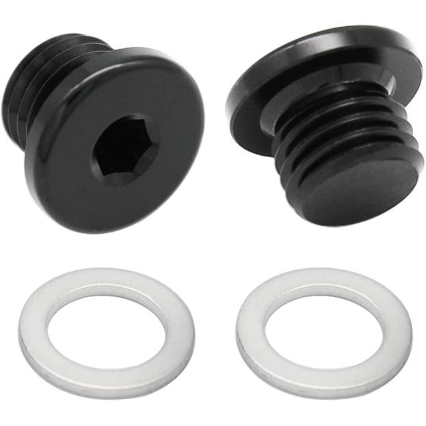 Multi-Purpose Aluminum Metric Thread Port Plug M10 x 1.25 Hex Plug with Crush Washer, Black, Pack of 2