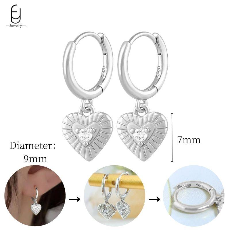 925 Sterling Silver Needle Vintage Heart/Shell Pendant Earrings Round/Square Plate Hoop Earrings for Women Party Fashion Jewelry