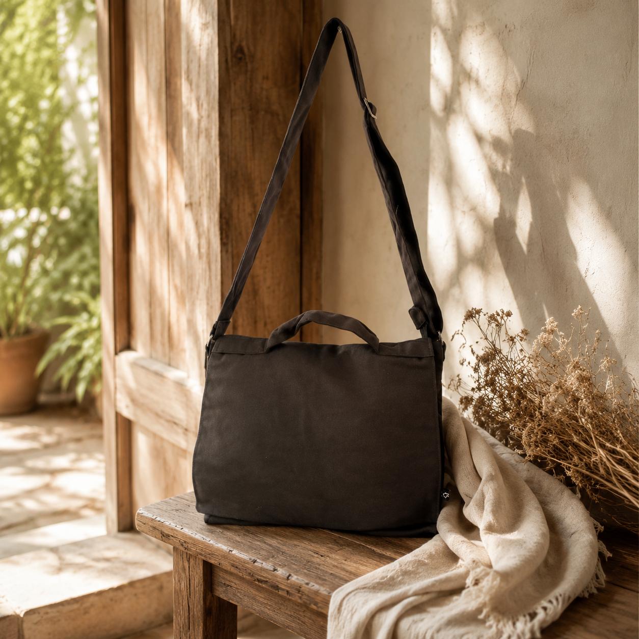 Cotton Canvas Laptop Messenger Bag -
