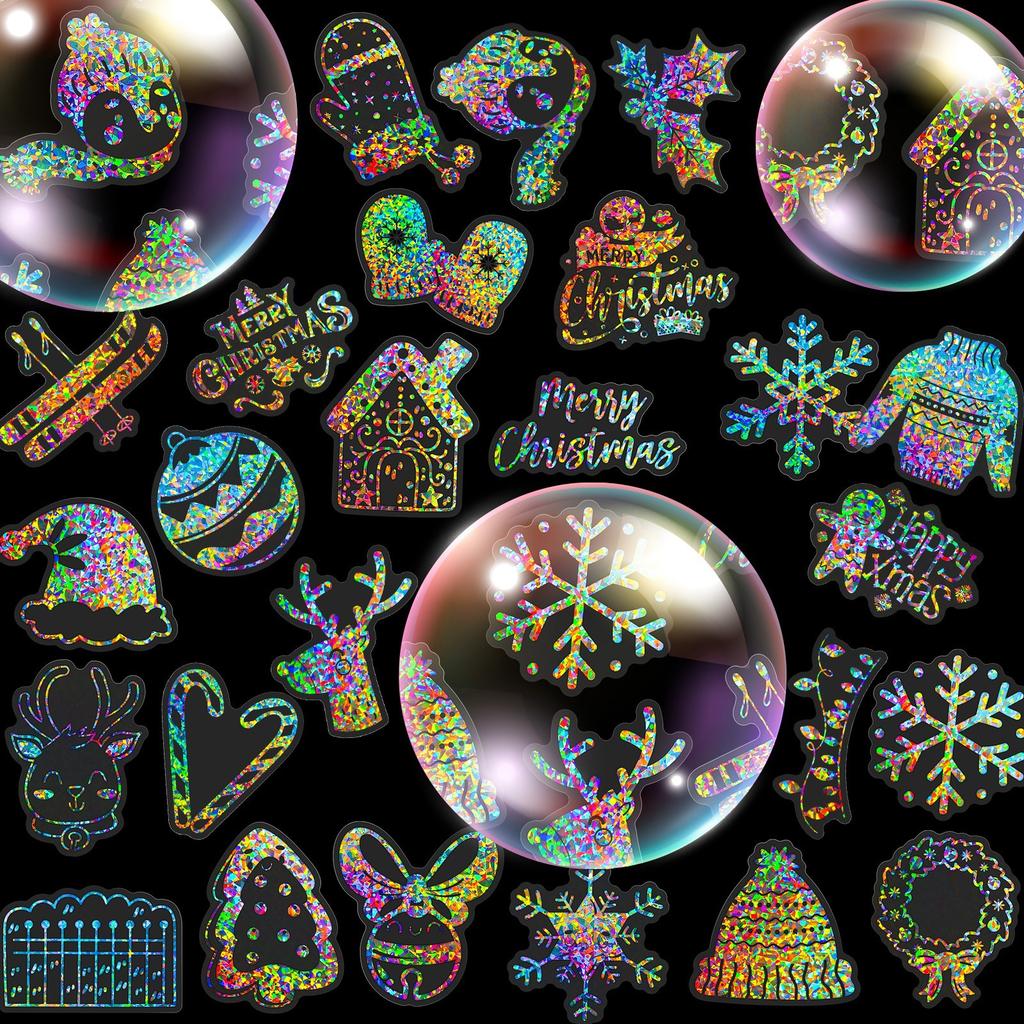 50 Transparent Laser Hat Christmas Stickers Laser Silver Hot PET Retro Butterfly Transparent Hand Account Holographic Stickers