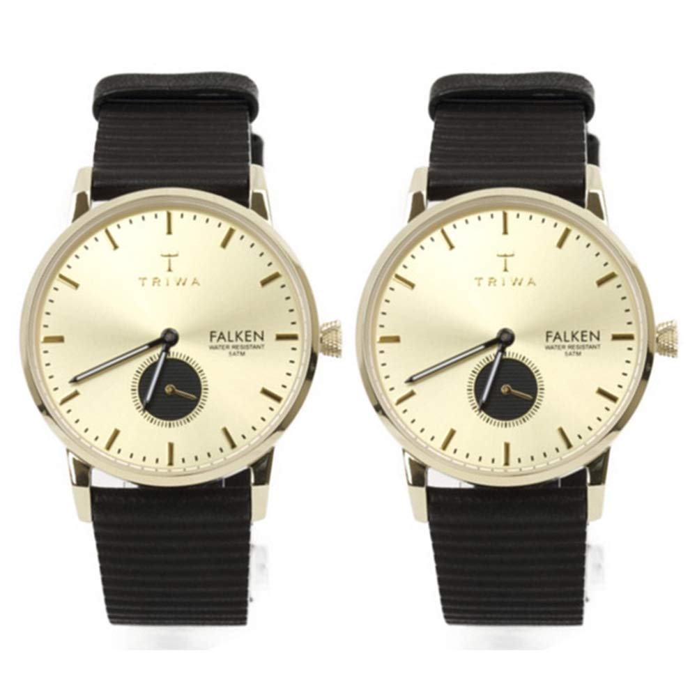 

TRIWA Falken FAST107-WC010117 Pair Watch with Box, Gold Dial, Black Leather Strap, [Used]