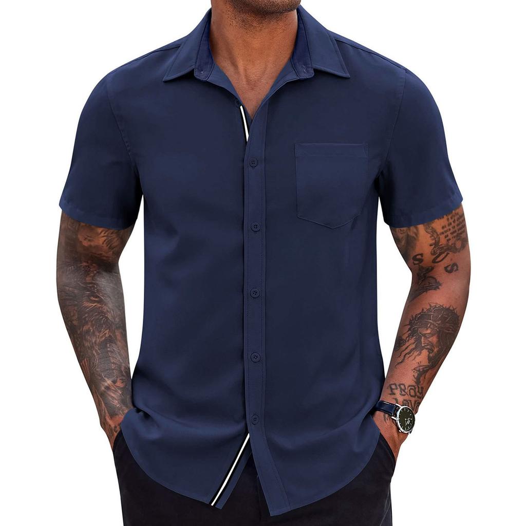 Mens Short Sleeve Button Down Shirts Casual Lightweight Shirts Vacation Beach Summer Tops Work Top With Pocket Tshirt