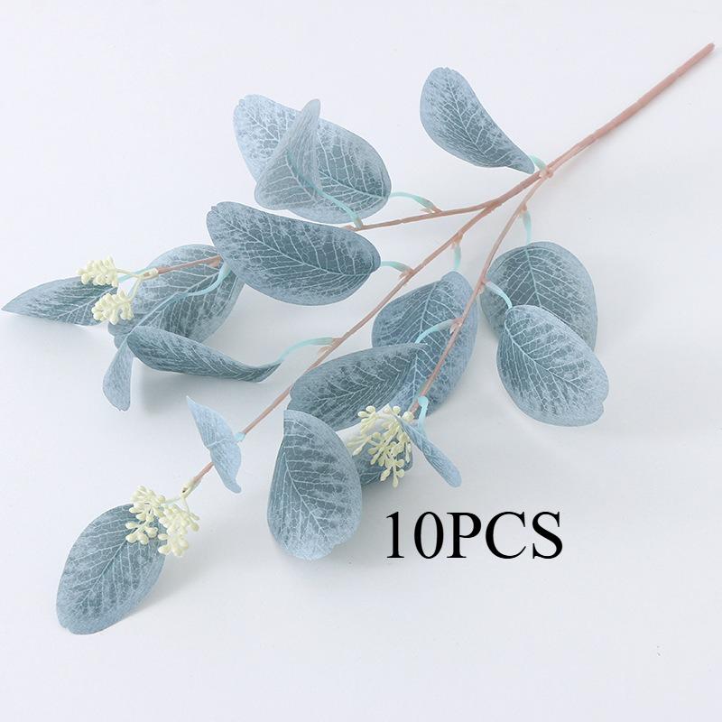 10PCS.3-branch faux eucalyptus & apple leaves with fruits, lifelike silk flowers, perfect for wedding decor & home arrangement