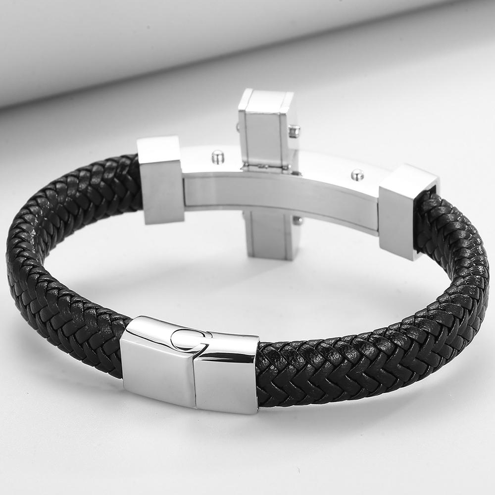 Handmade Braided Leather Wrap Bracelet for Men Stainless Steel Men's Cross Bracelets With Magnet Clasp Birthday Party Jewelry