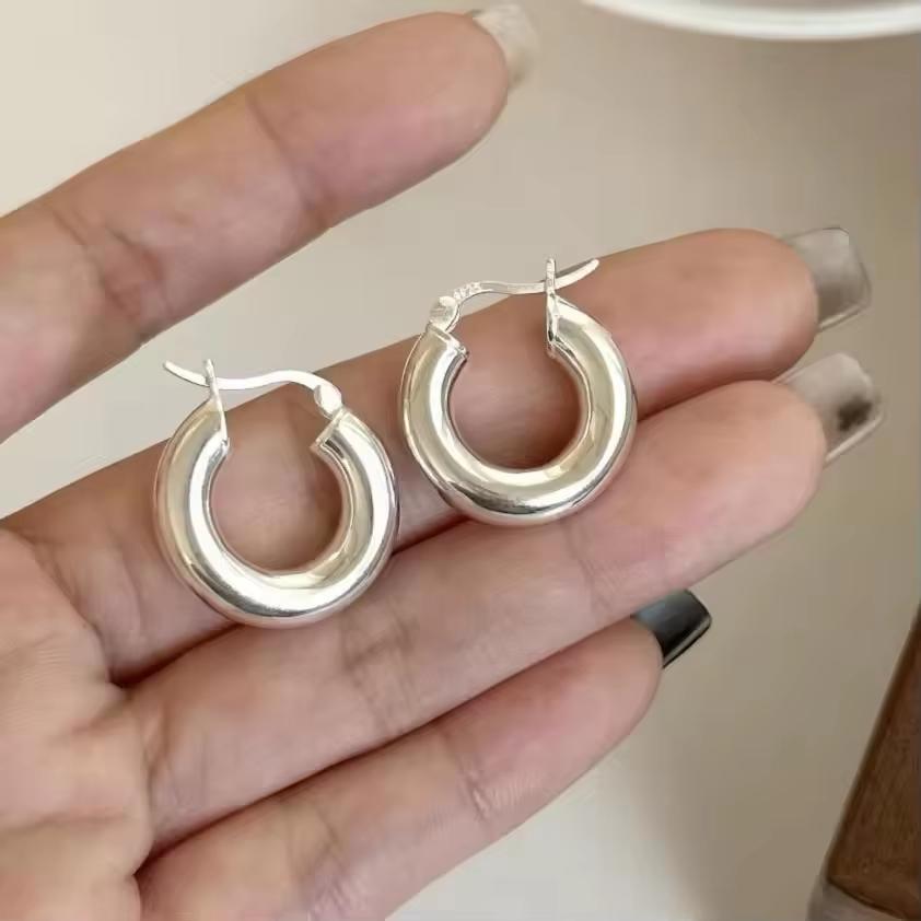 925 Silver Chunky Hoop Earrings for Women Geometric Circle Punk Ear Jewelry Party Gifts New