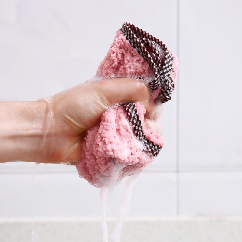 Double-Sided Checkered Coral Fleece Dish Towel - Lint-Free, Water Absorbent, Non-Stick Oil