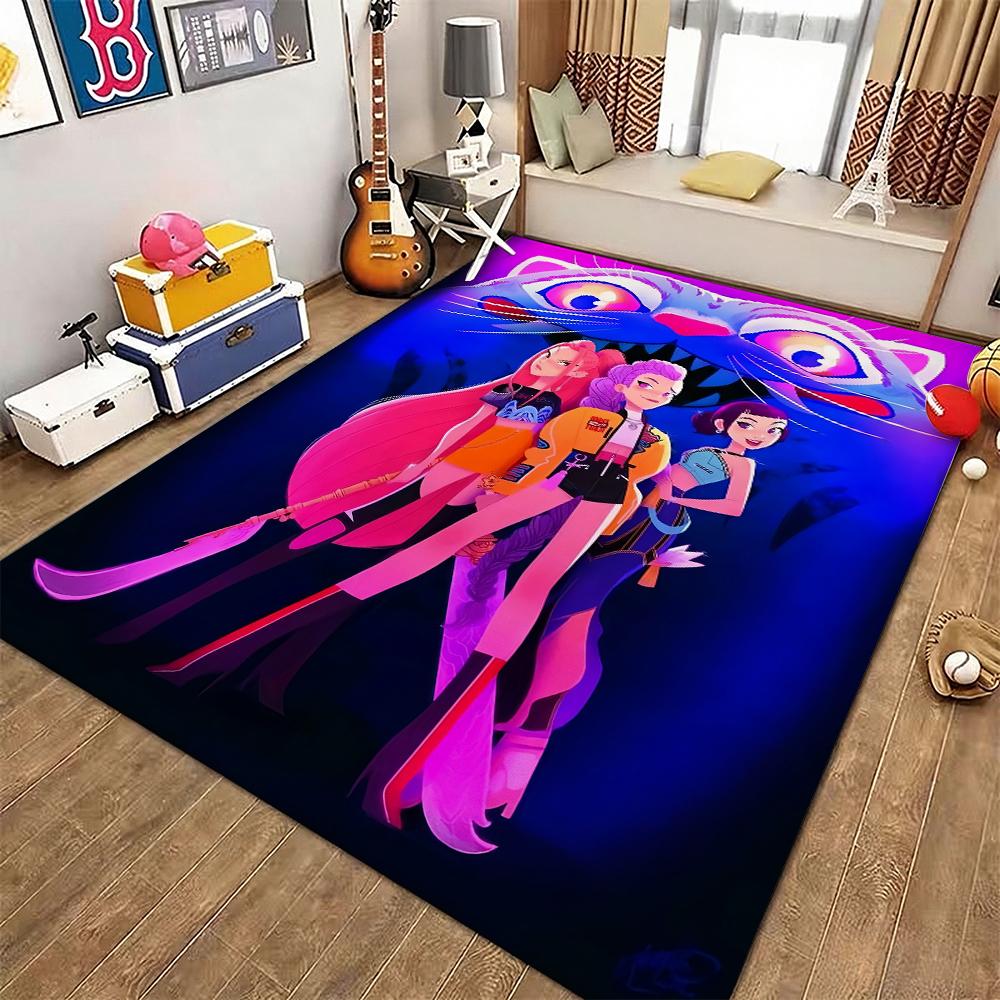 Kpop Demon Hunters Neon Stage Indoor Rug Nonslip Thick Carpet For Entryway Home Party Decor Valentine'S Day Gift