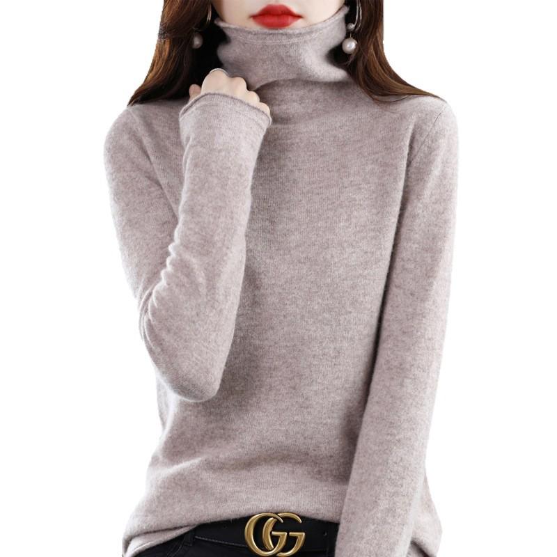 Women's High Neck Wool Sweater - 100% Pure Wool, Rolled Edge for Autumn/Winter - Versatile Cashmere Base Layer Knitwear.
