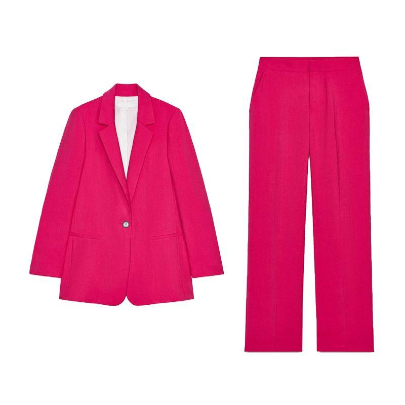 Wrinkle Effect Lapel Long Sleeve Blazers 8372468 Straight High Waist Casual Trousers 8372568