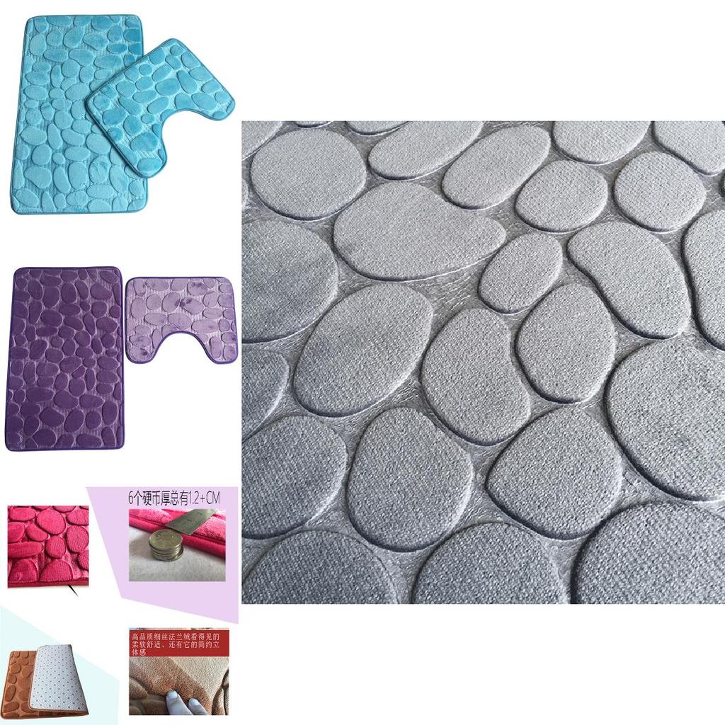 Colorful Pebbles Bath Mat And Pedestal Memory Foam Set Cozy Non-slip Bathroom Essentials