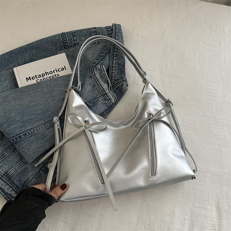 

Міська сумка на плече сумка-відро повсякденна м’яка сумка великої місткості 2024 нова проста та модна сумка-месенджер срібний