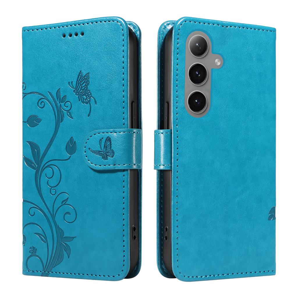 For Samsung Galaxy S24+/Galaxy S25+ PU Leather Cases Flower Pattern Wallet Stand Phone Cover with Strap