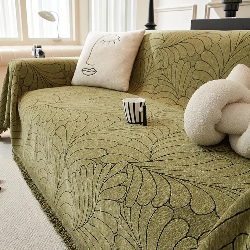 

Chenille Solid Colour Sofa Cover Dustproof Anti-Scratch Home Living Room 3 Seats Sofa Protection Cover Four Seasons Universal 180x130cm