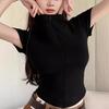 Zipper Lapel Slim and Thin Waist T-shirt Summer Fashion Versatile Chic Niche Ins Pure Desire Top Women
