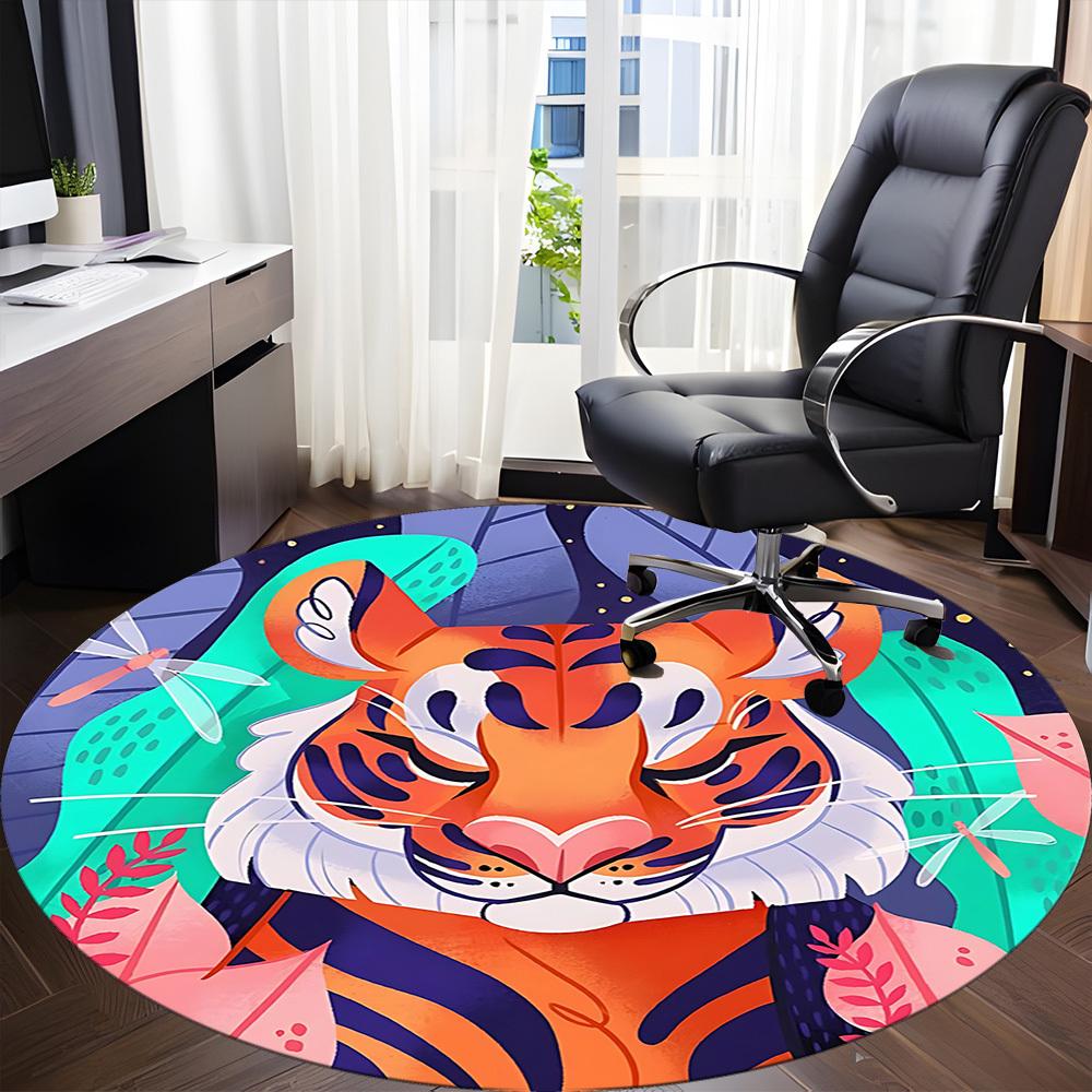 1pc Tiger Nature Office Round Area Rug, Mat Suitable For Office, Under Office Chairs Bedroom Living Room Home Decor, Room Deco