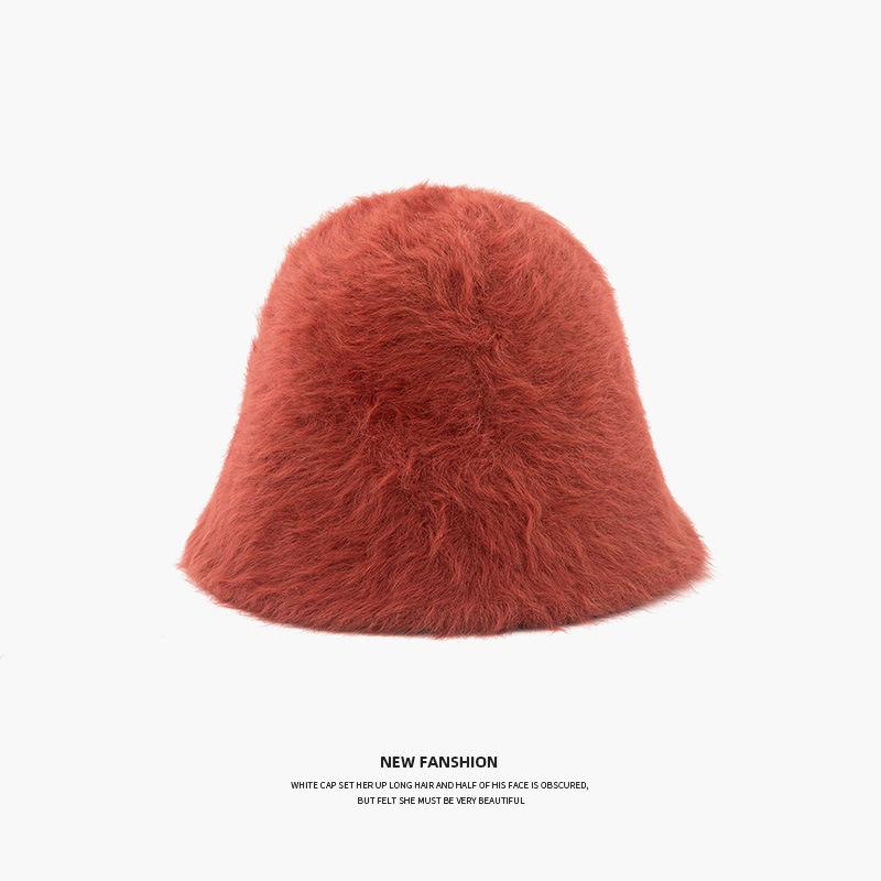 Rabbit Fur Plush Basin Hat Enlarged Hat Women's Winter Versatile Face Covering Warm Bucket Bucket Hat