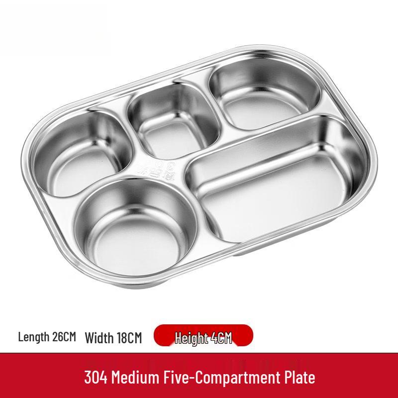 304 Stainless Steel 5-Compartment Dinner Tray with Lid