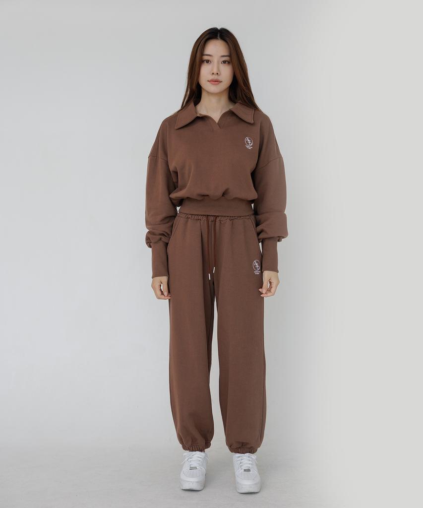 AWESOME STUDIO Women'S Signature Embroidered Sweat Jogger Pants Brown