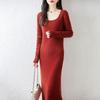 Women Sweater Dress 100% Wool TIDENOVEL U-neck Knit Long Pullover Winter Jumpers Wool Long Dress Female