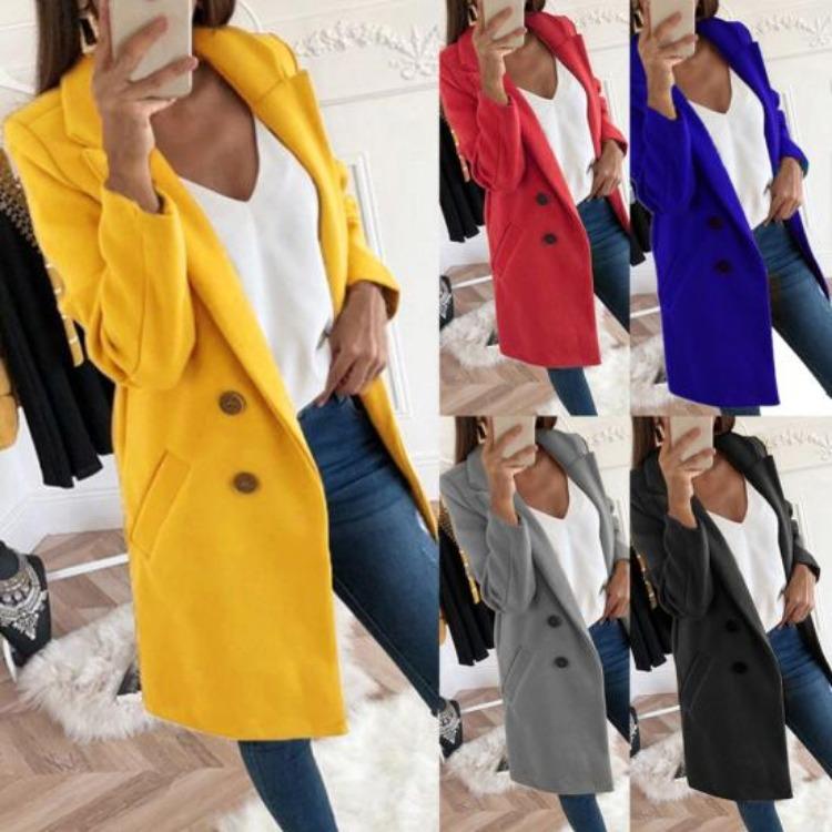 Winter Warm Cardigan Jacket Long Solid Color Blazer Coat Women Overcoat Autumn