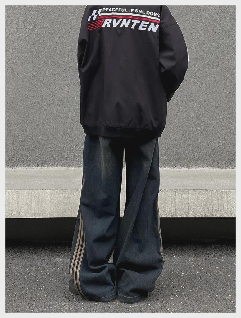 Sonbahar/Kış Çizgili Pileli Bol Günlük Pantolon: Retro Amerikan Sokak Stili Kot Pantolon