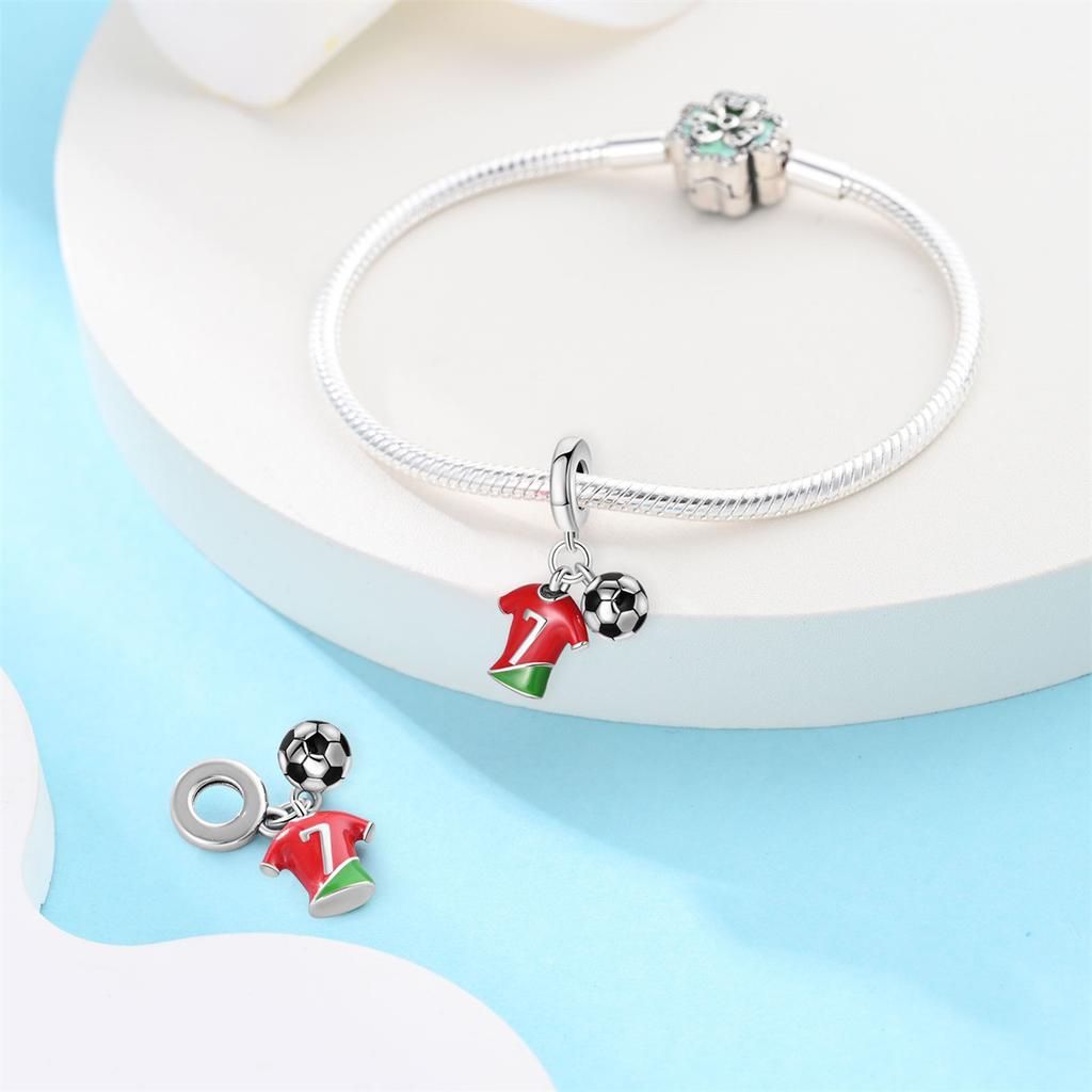 925 Silver Plated Soccer Ball Champion Cup Charms Beads Fit 3mm Bracelets DIY Football Jewelry Gift