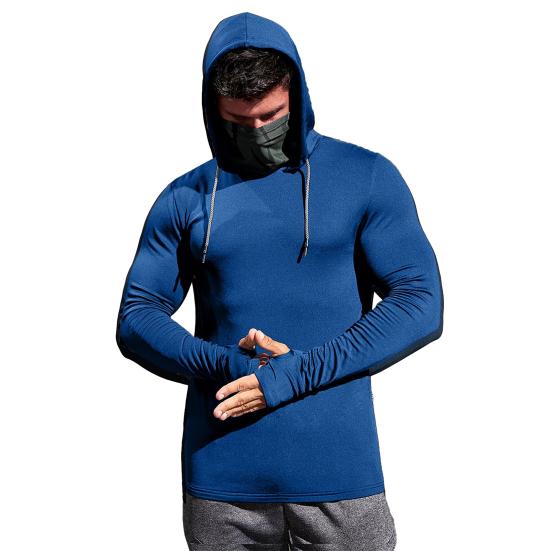 Herren Hoodie mit Gesichtspolster Kompression Langarm Basisschicht Schnelltrocknend Winter Ski Laufen Unterhemd