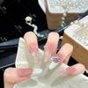 Y11 Milky White French Rhinestone Handmade Wearable Cat Eye Nails - Super Shiny Design
