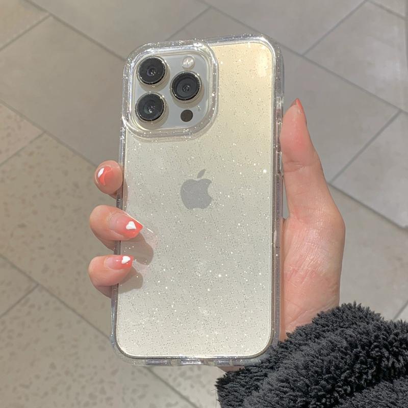 Transparent Simple Glitter Phone Case For For Iphone 16 1 14 13 12 11 Pro Max XR XS MAX 7 8 14 PLUS Y2K Shockproof Clear Soft Cover