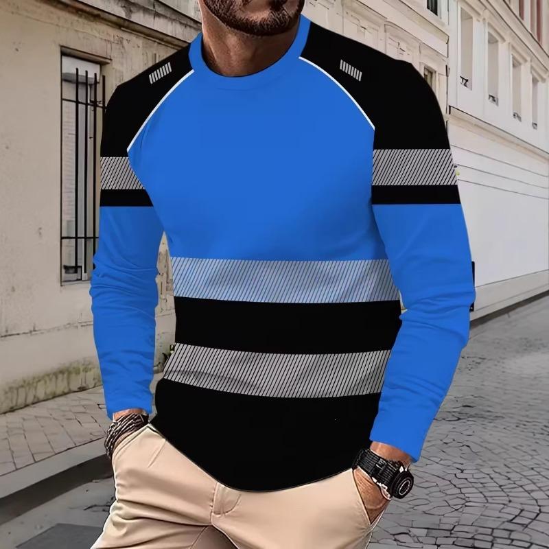 Men's 3D Printed Casual Spring and Autumn Casual Sports Round Neck Long-sleeved T-shirt