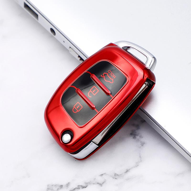 

Soft TPU Car Flip Key Case Cover Keychain for Hyundai I20 Elantra Solaris Sonata Santa Fe Sport Tucson Protector красный