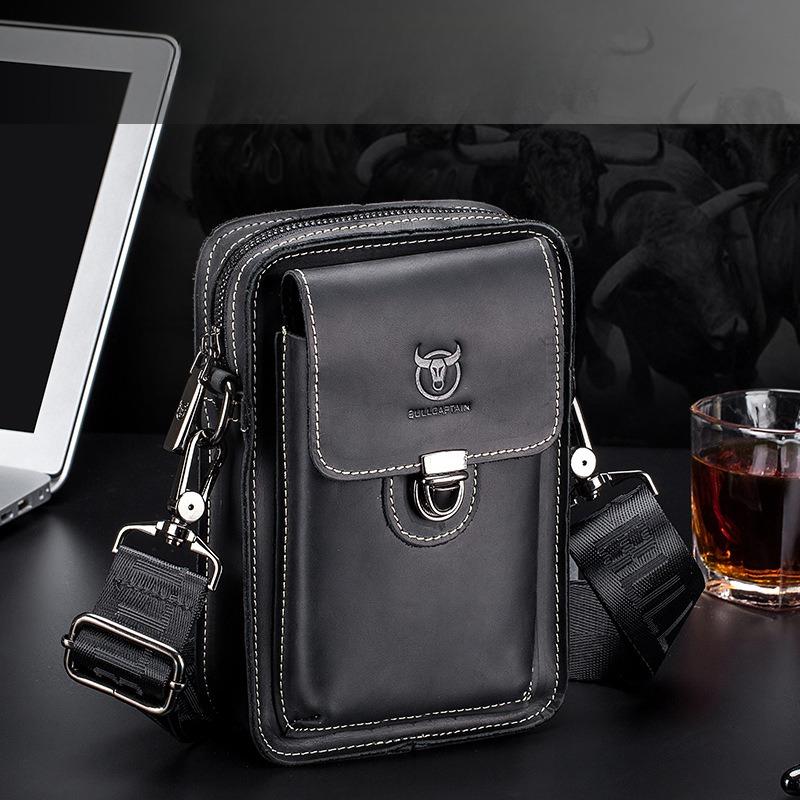 Men's Genuine Leather Mobile Phone Waist Bag Multifunctional Large Capacity Head Layer Cowhide Waist Bag Wear Belt