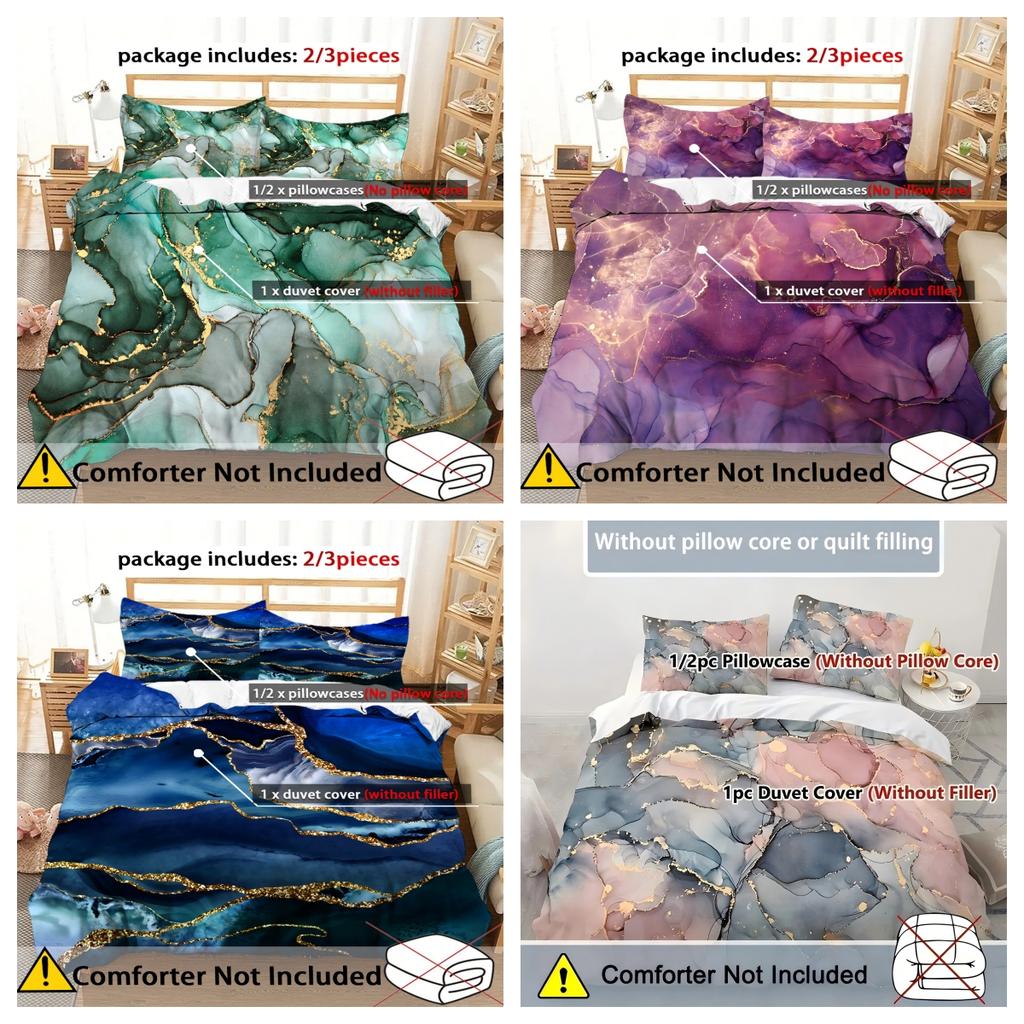 Colored Marble Print Quilt cover set Fashion Cool Simplicity Gilding Cover Bedding Cover Polyester Comfortable Duvet Cover