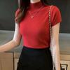 Women's Slim-Fit Large-Gauge Knit Half-High Neck Short Sleeve Top - Ideal Autumn/Winter Base Layer or Outerwear Sweater