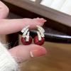 Elegant Zircon Red Pearl Stud Earrings for Women - Retro S925 Sterling Silver Needle Jewelry