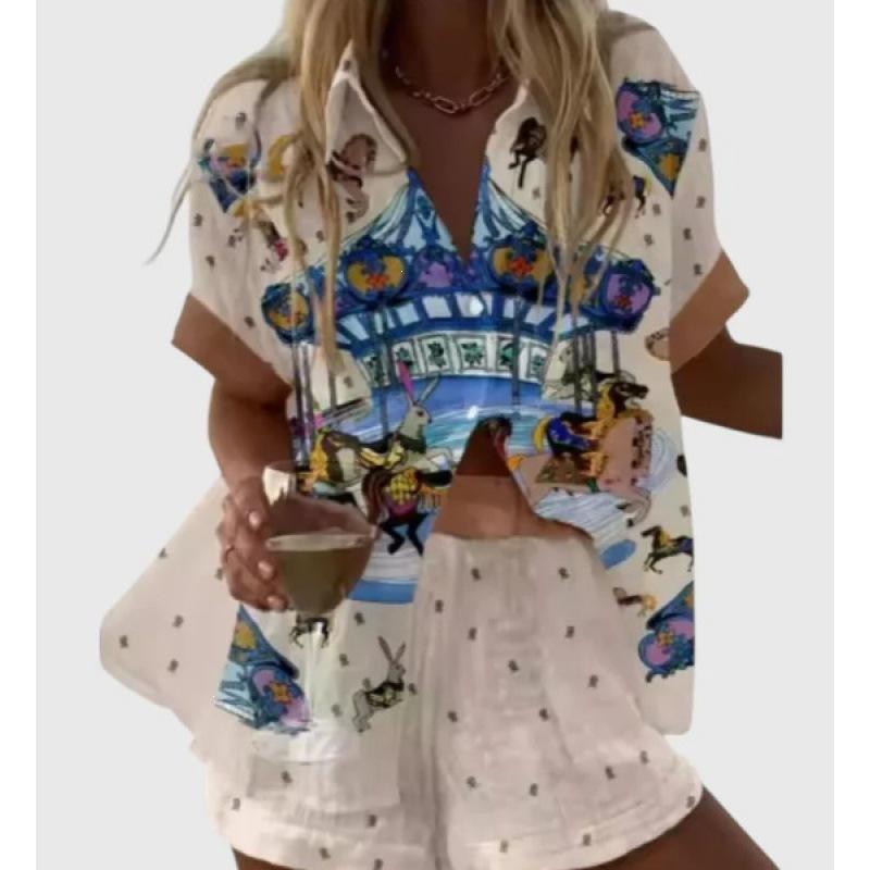Popular Two-piece Set 1116 Summer Personality Bright Digital 1D Printing Women's Casual Suit