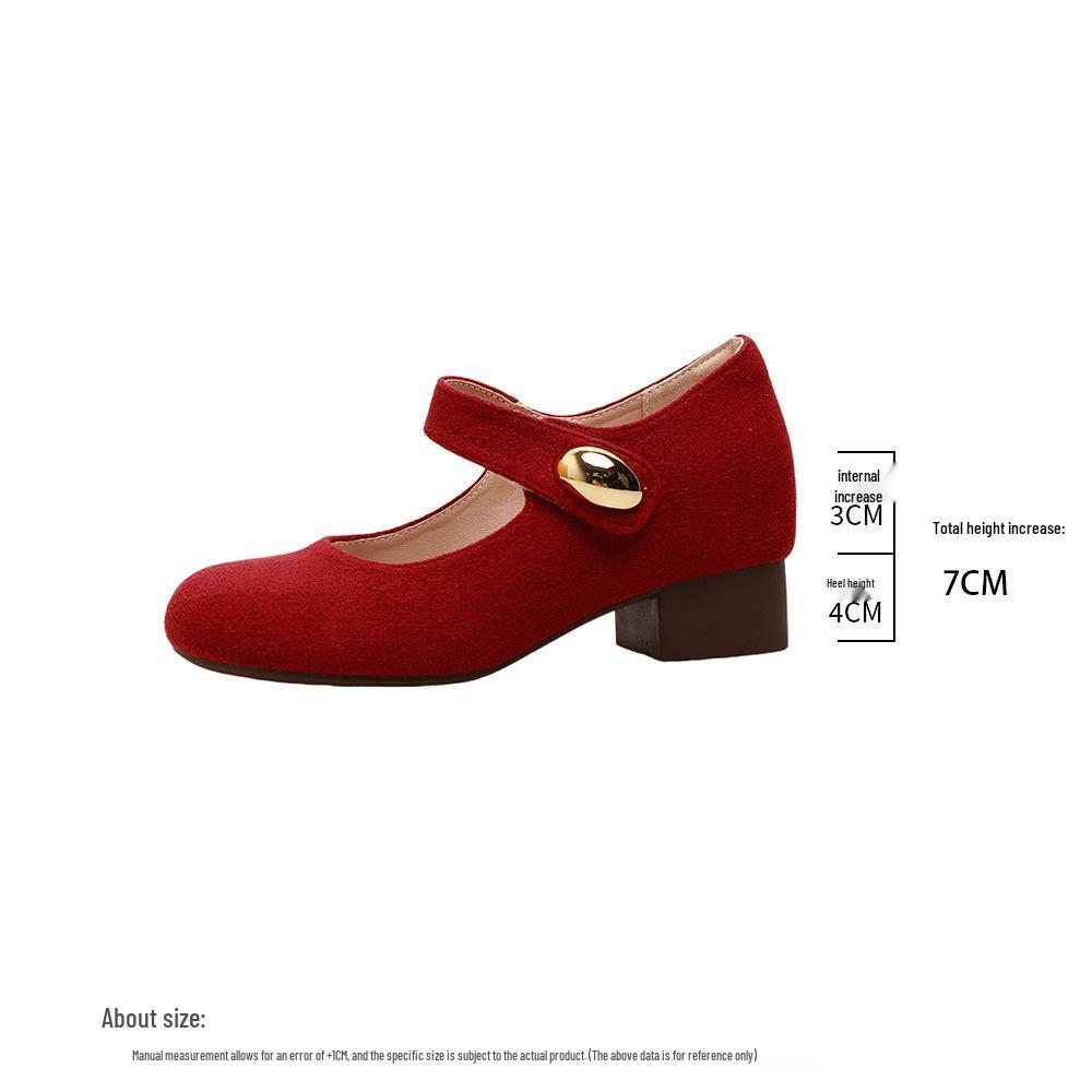 

Женские туфли Мэри Джейн на толстом каблуке 7 см - Ретро Универсальная замша, Осень 2025 39
