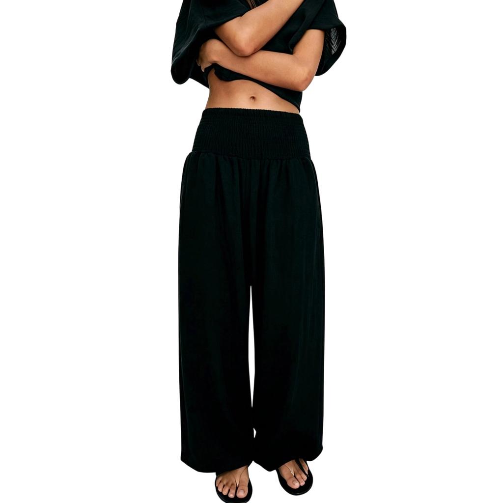 Women High Waist Loose Fit Lantern Pants Elastic Waistband Casual Relaxed Fit Lightweight Trousers for Everyday Wear
