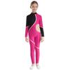 Kids Girls Figure Skating Unitard Shiny Rhinestone Jumpsuit Long Sleeve Bodysuit Gymnastics Dance Performance Costume