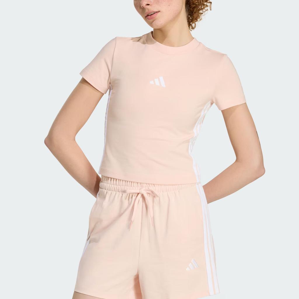 Adidas Essentials Slim Three Stripes Short Sleeve T-Shirt Women tops KD2343