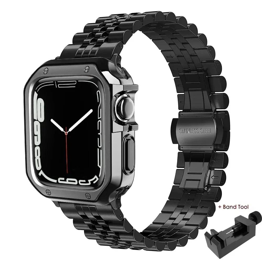 TPU Protector Case+Metal Strap For Apple Watch Ultra Band 49mm 45mm 44mm 41mm 40/38 Stainless steel Bracelet series 3 5 6 se 7 8