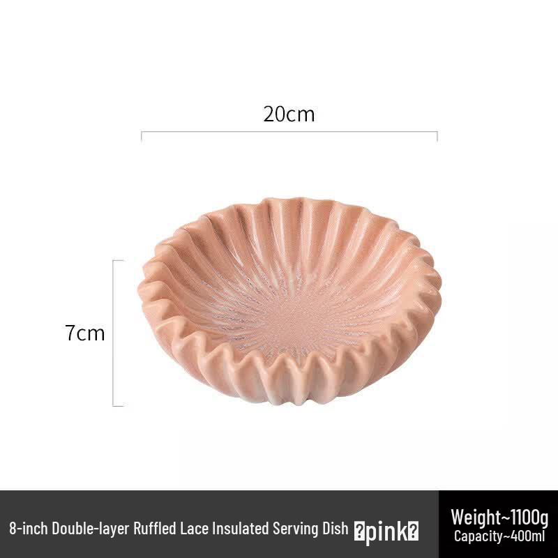 Ru Han Double-Layer Insulated Lotus Leaf Ruffle Plate