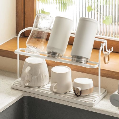 CRIMOCA Wide Jug/Water Bottle Stand/Cup Stand/Bottle Drainer, Approx. 31cm W x 12cm D x 19.5cm H, Slim Drainer Tray for Next to the Sink, Glasses, Bab