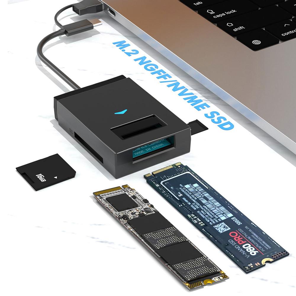M.2 NVMe NGFF SSD Enclosure 10Gbps USB 3.1 To M.2 NVMe NGFF SSD Hard Drive Adapter Converter Support SD TF Card Reader Direct insertion