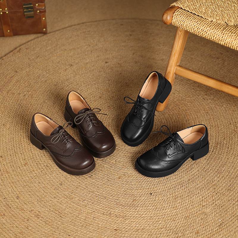 Krazing Pot Sheepskin Autumn Winter Shoes Chunky Heels Size 43 Size 42 Round Toe Lace Up Deep Mouth Pumps