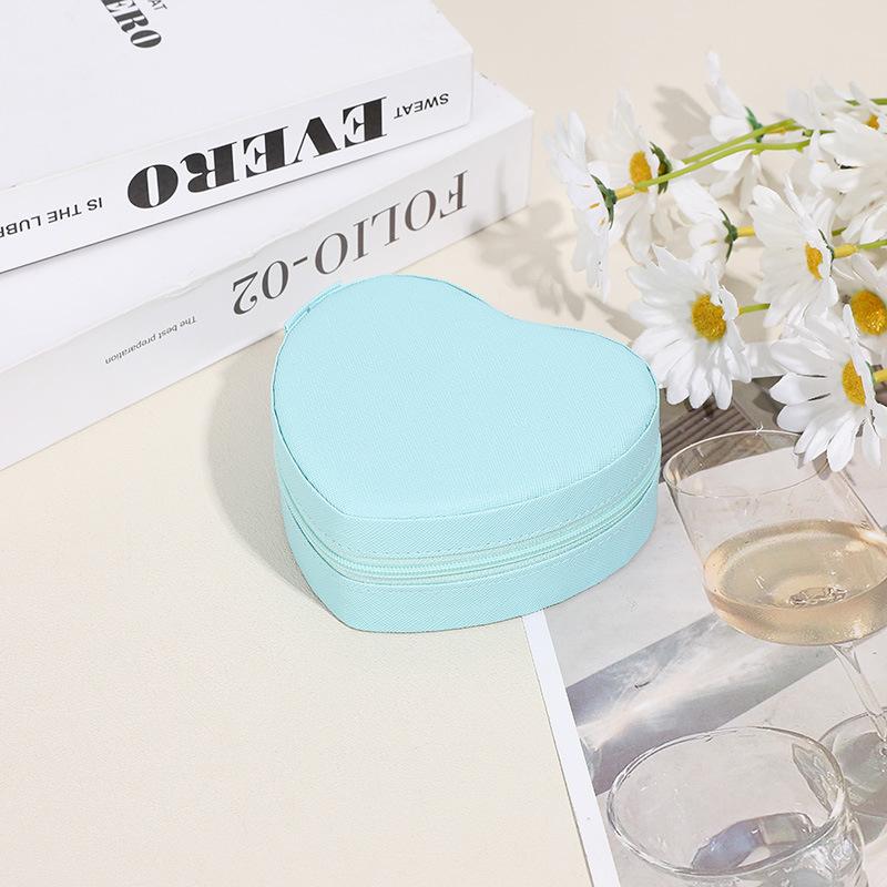 Heart-Shaped Jewelry Box Portable Travel Necklace Pendant Ring Earrings Storage PU Leather Zipper Cute Jewelry Organizer Box