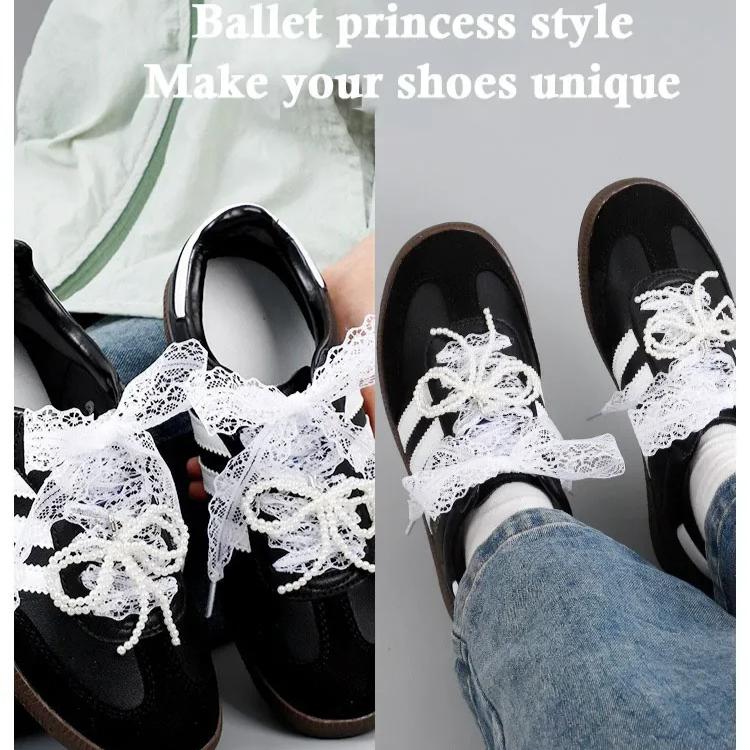 Fancy Lace 2.9CM Width Flat Shoelace For Sneakers Women Casual Shoes Black White Shoe Laces Accessorices